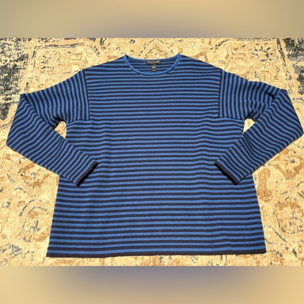 Eileen Fisher Royal Blue Striped Long Sleeve Sweater Small